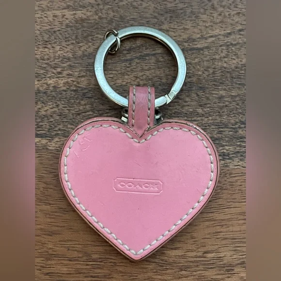 COACH Tan & Pink Optic C Leather Heart Shape Bag Charm - Picture 3 of 4